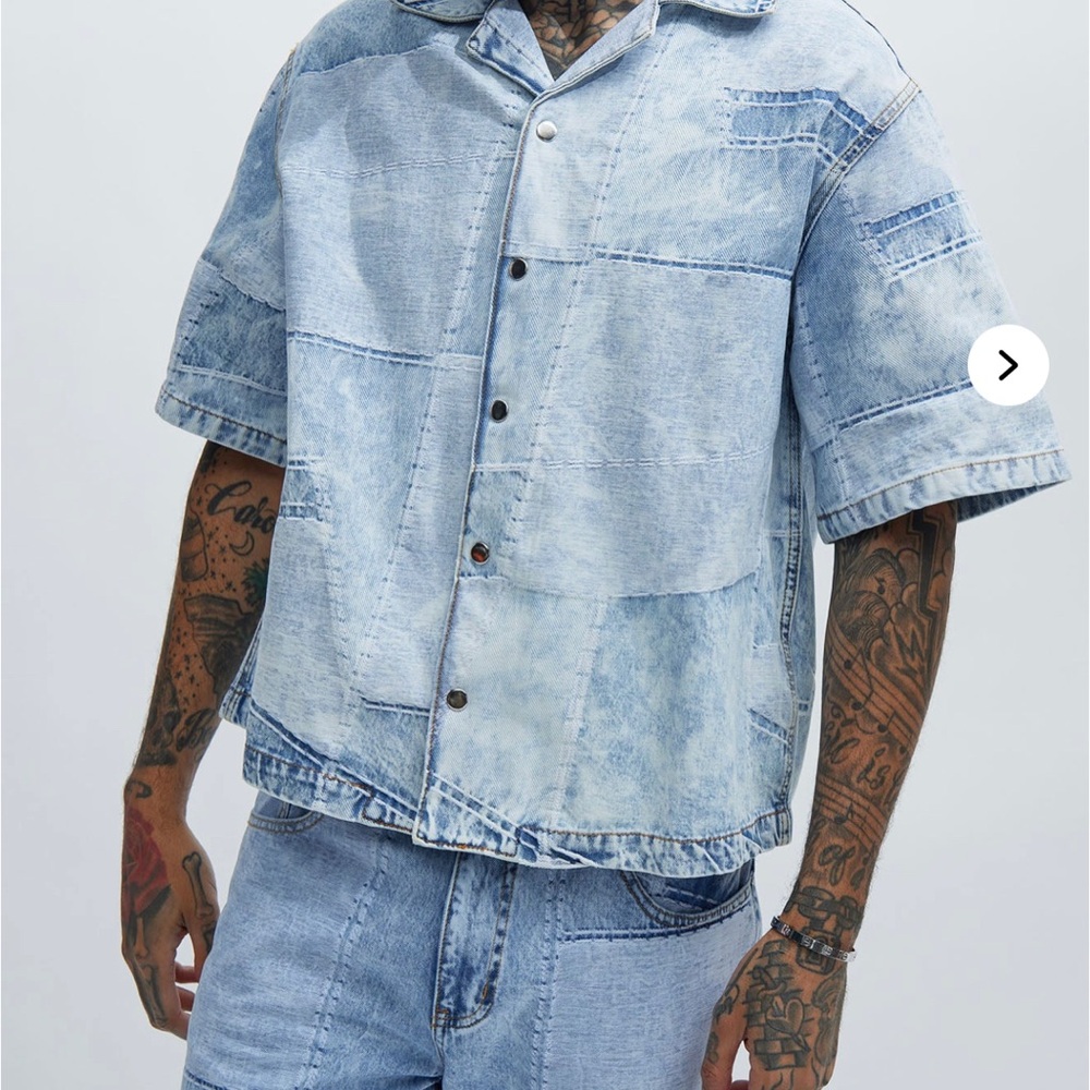 Fashion Nova Light Blue Denim Dress Shirt